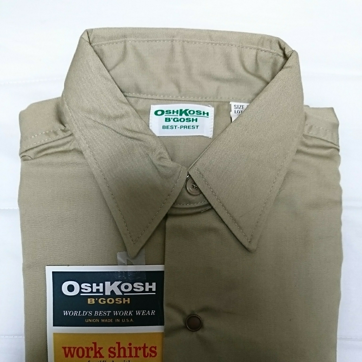 希少★60's70'sビンテージ★フラッシャー付きデッドストック★約50年位前★OSHKOSH B'GOSHオシュコシュ★ワークシャツMADEINUSAベージュ系_画像4