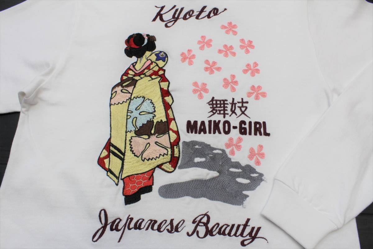 YTL01東洋MスカT舞妓 桜 京都JAPANジャパニーズ ビューティーKyoto刺繍 長袖Tシャツ テーラー東洋_画像1