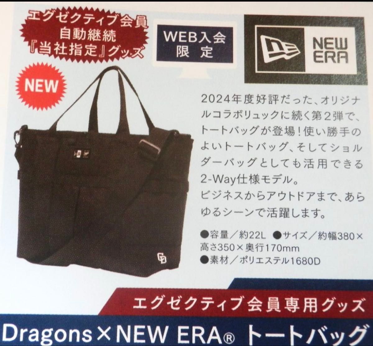 中日ドラゴンズ NEW ERA(ニューエラ)トートバッグ 2025年 中日ドラゴンズ NEW ERA(ニューエラ)トートバッグ 2025年