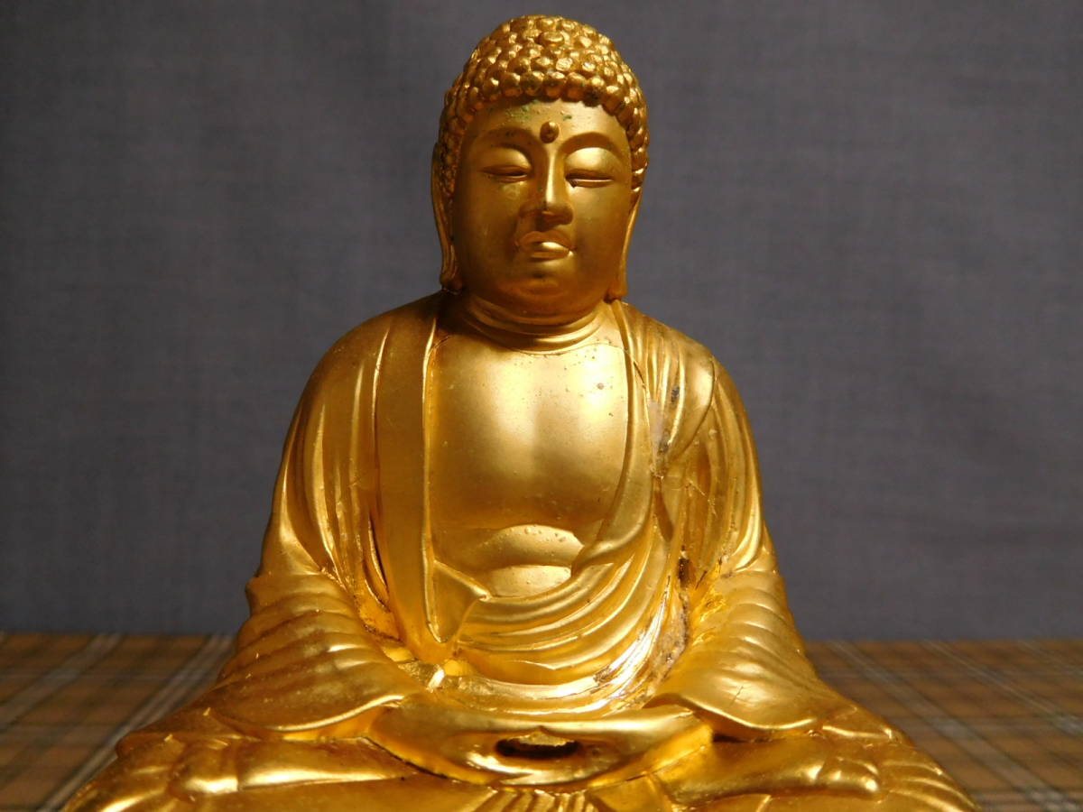 B12-212W　仏像　地蔵菩薩像?　金色メッキ　中古 高さ18.5ｃｍ　（T3-1）_画像1