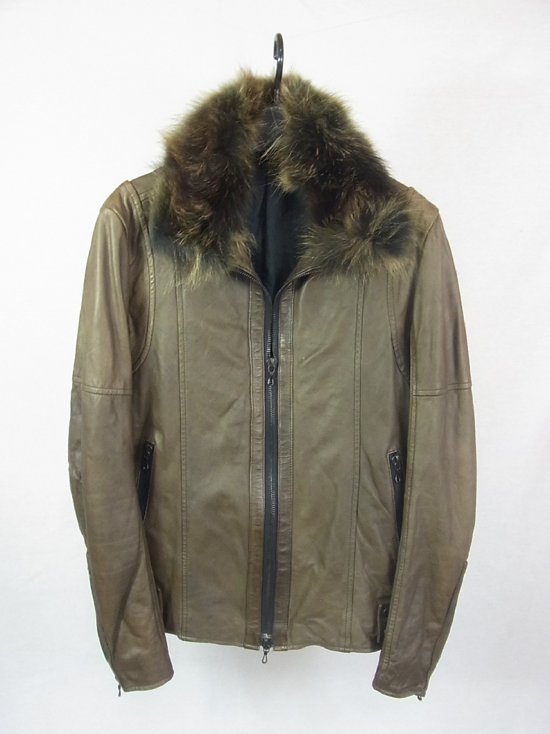 ## shellac * masterpiece tea fur leather rider's jacket blouson 46##