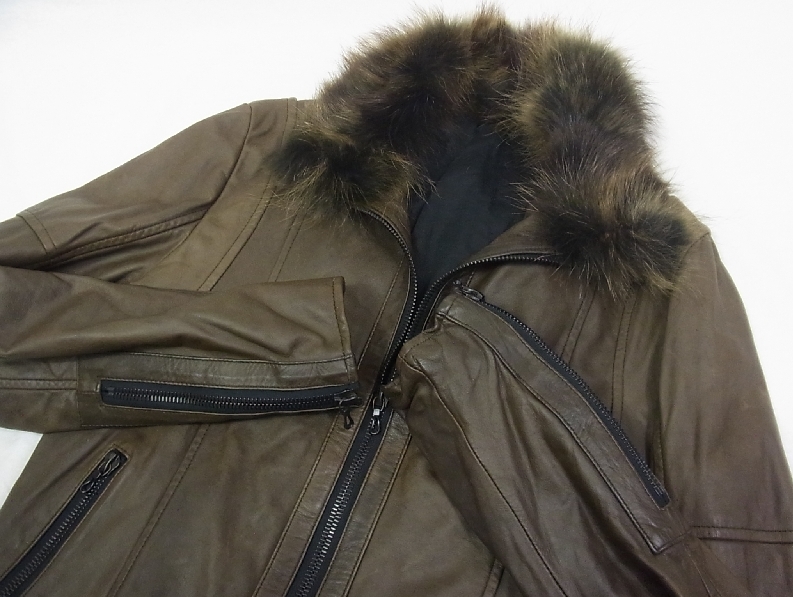 ## shellac * masterpiece tea fur leather rider's jacket blouson 46##