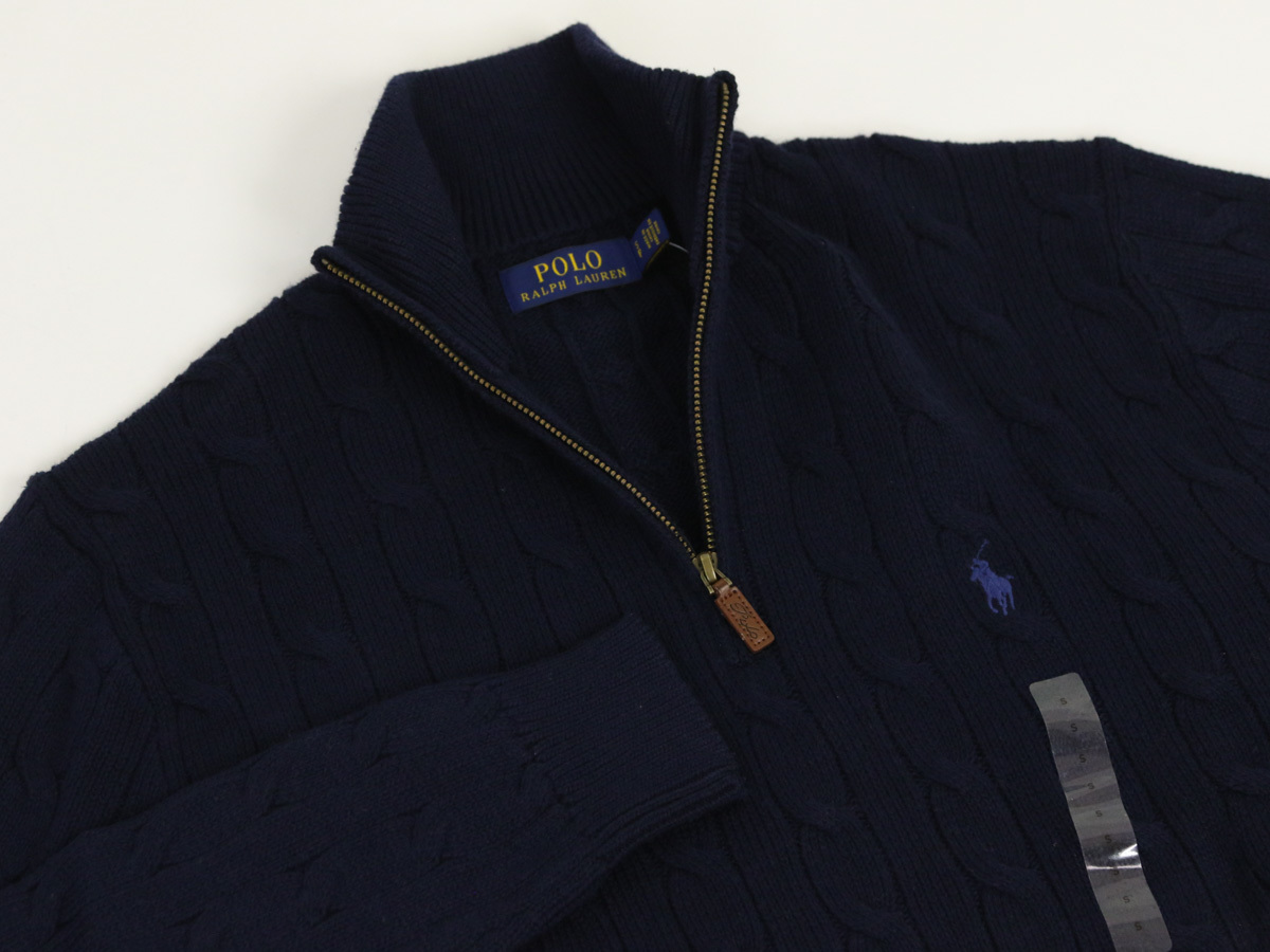 新品 アウトレット 18557 L コットン ハーフジップ ケーブルセーター ワンポイント刺繍 ポロ ラルフ ローレン polo ralph lauren USA_画像3