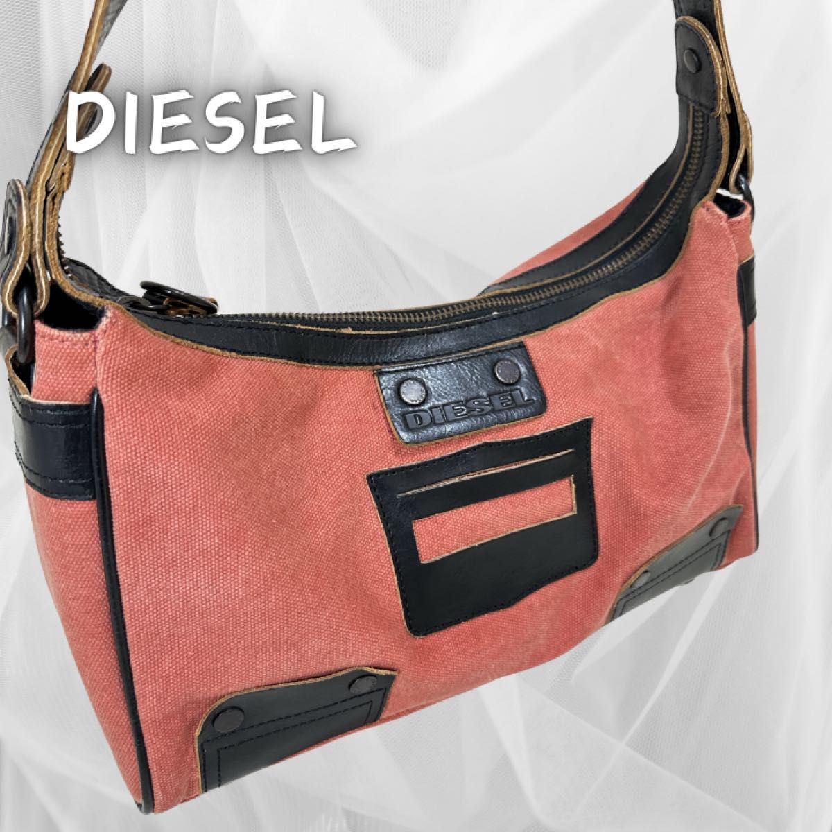 【希少レア】【入手困難】DIESEL ディーゼル赤 leather and denim y2k 肩掛け ショルダーバッグ