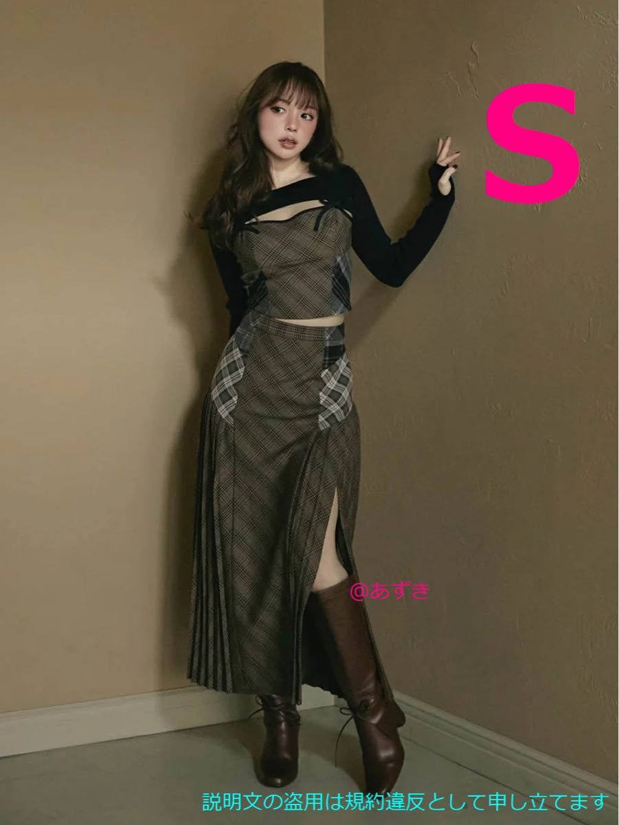 新品未使用 S】ANDMARY Emma check set up beige アンドマリー 新品未使用 S】ANDMARY Emma check set up beige アンドマリー