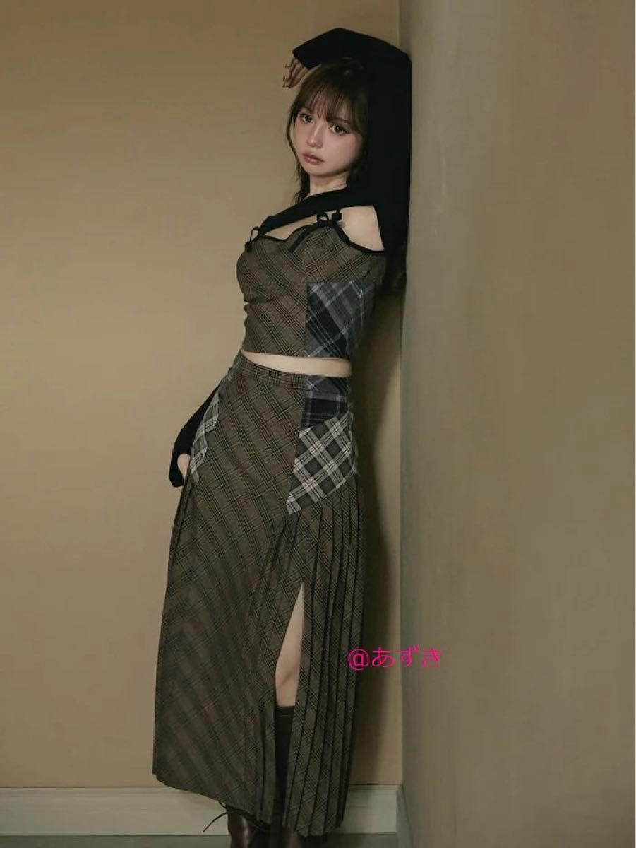 新品未使用 S】ANDMARY Emma check set up beige アンドマリー 新品未使用 S】ANDMARY Emma check set up beige アンドマリー