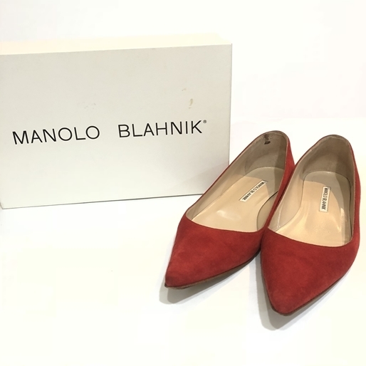 人気カラーの BLAHNIK MANOLO マノロブラニク 39 フラットスエードパンプス 靴
