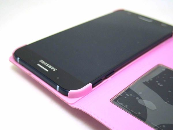 Galaxy A8 SCV32 カバー 窓付き横開き手帳型ケース PUレザー パステルピンク_画像6