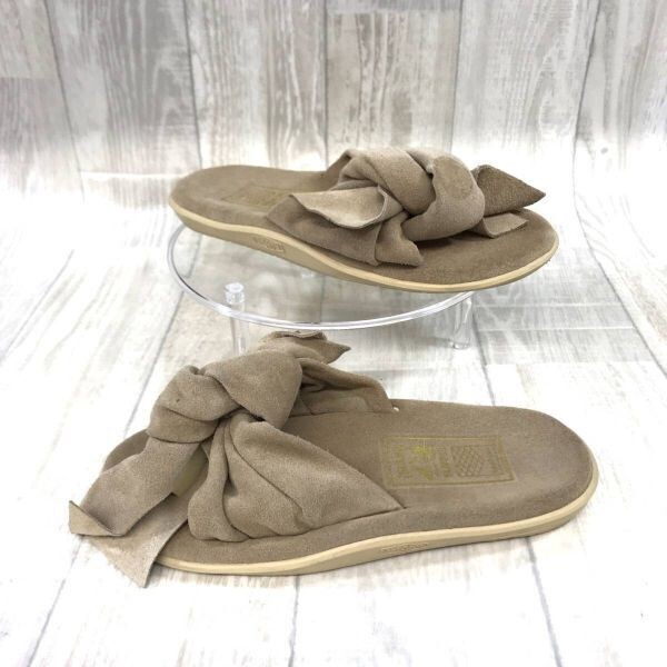 NZH788●ISLAND SLIPPER × LEPIDOS スエード リボン サンダル●4●ベージュ～ブラウン系 アイスランドスリッパ