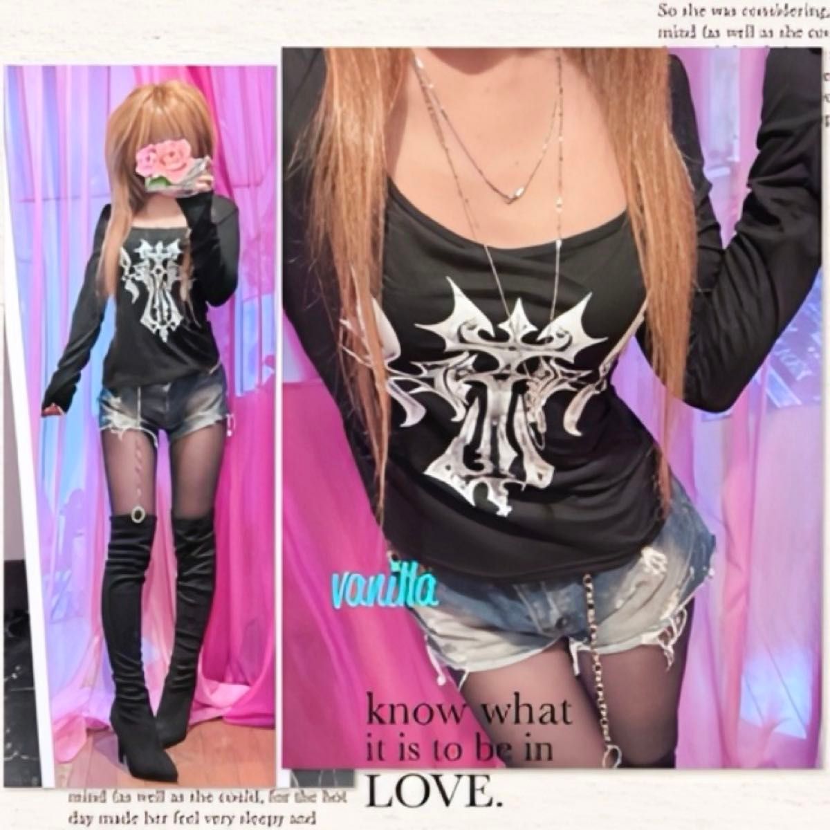 スクエアネック プリントカットソー ロンT y2k平成ギャル 新品 スクエアネック プリントカットソー ロンT y2k平成ギャル 新品