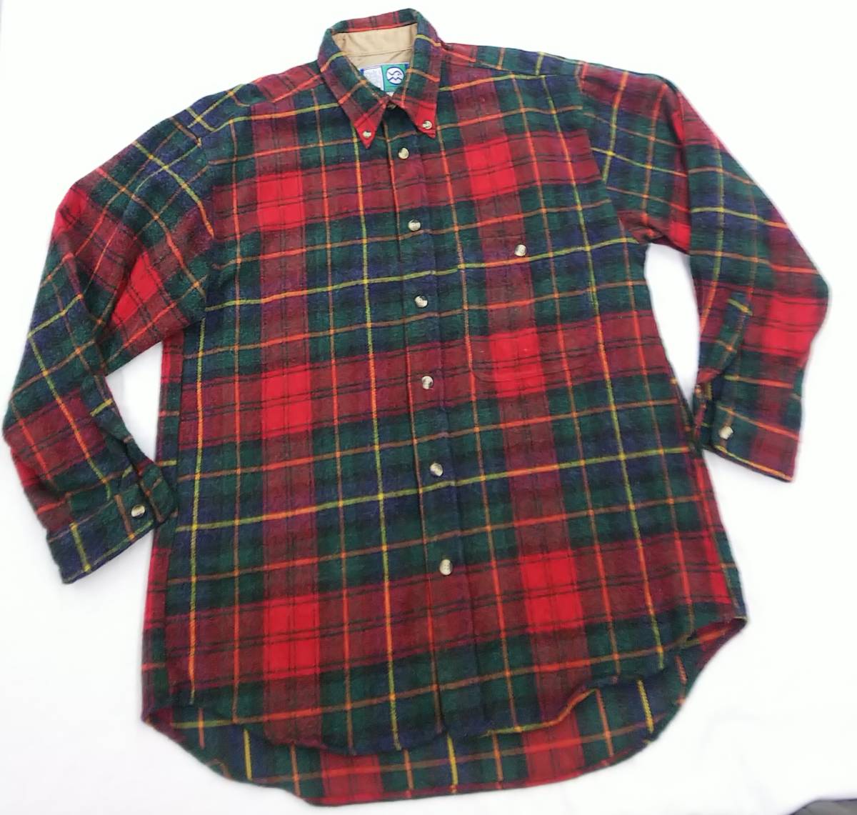 ■BURGH SCOTT 　サイズ38　ネルシャツ　フランネル　チェック　赤×緑　ウール混　＃1412_画像1