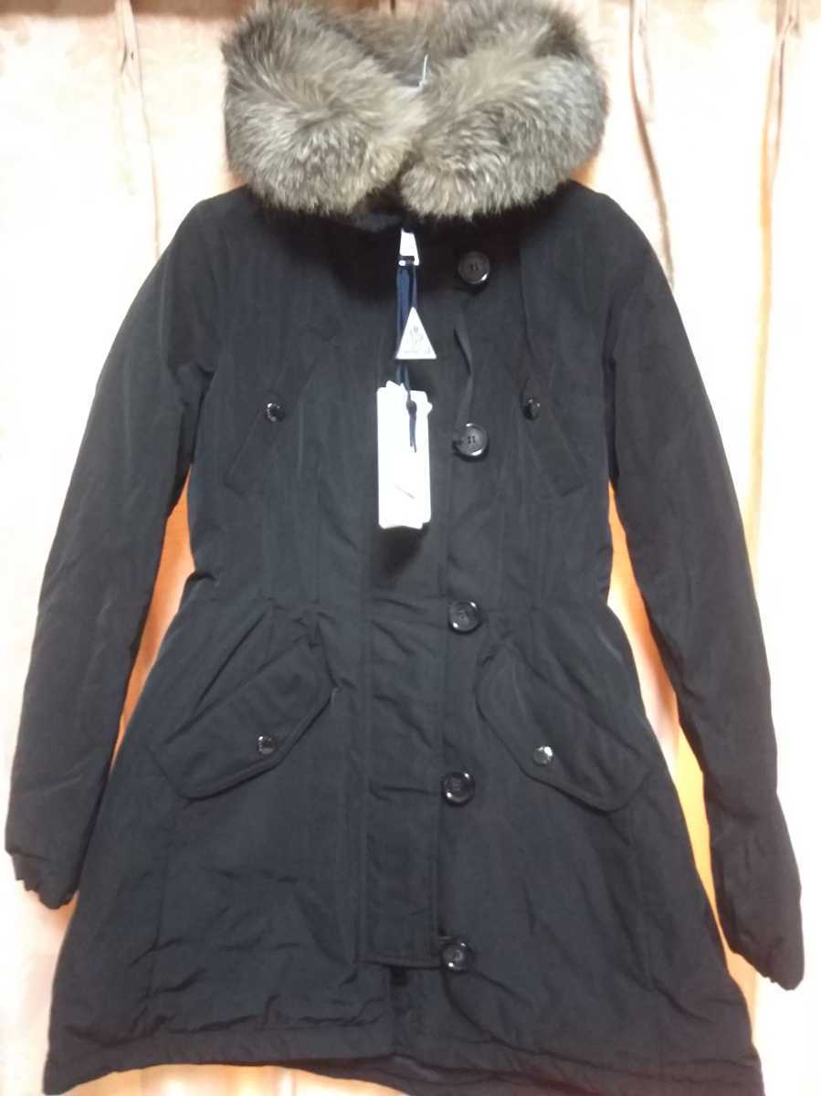 新品 モンクレール MONCLER アーデル AREDHEL ダウン コート フオックス ファー付き ブラック サイズ0 モッズコート ガーメントケース