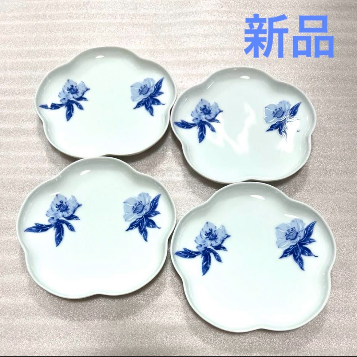 新品★希少★深川製磁 オリエンタルブルー 梅型 花型 銘々皿 取皿 小皿 4枚★有田焼 白山陶器 波佐見焼のお好きな方