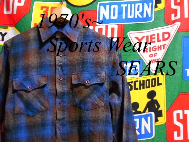 ★GOODカラーチェックな1枚★SPORTSWEARスポーツウェアSEARSシアーズビンテージウールシャツ70s70年代80s80年代Sサイズシャドーオンブレー_♪1970s~ SPORTSWEAR♪