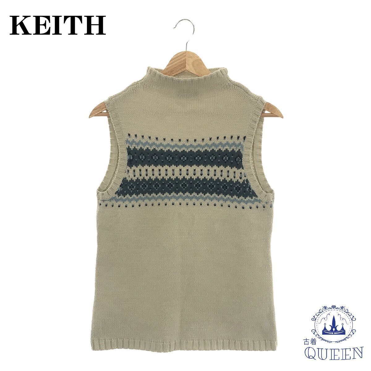 ☆美品☆ KEITH キース ニット セーター ベスト ノースリーブ ホワイト L 901-135 送料無料