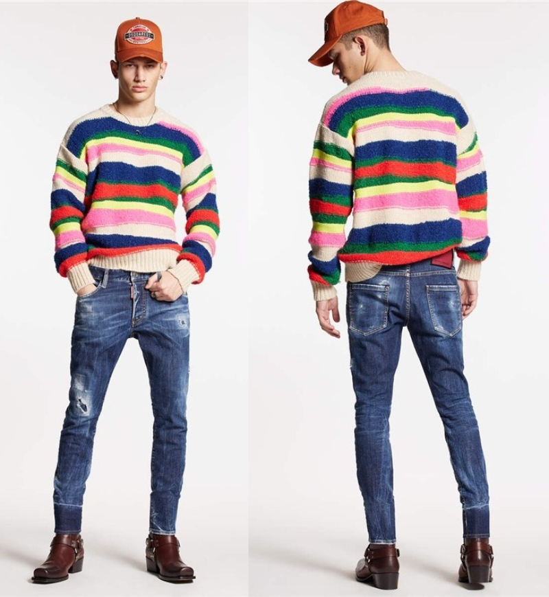 【サイズ選択】定価8.3万円■DSQUARED2■主役級の極上の一着！マルチカラー ボーダー クルーネックニット セーター◆ディースクエアード_画像9