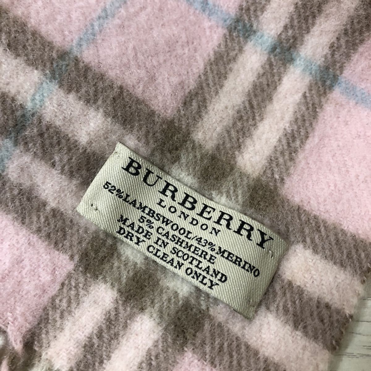 【美品】BURBERRY バーバリー マフラー チェック カシミヤ 5% カシミア ピンク