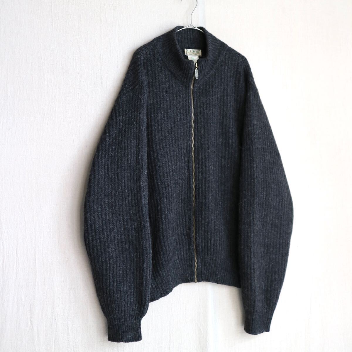 2024高い素材 ウール L / ニット ドライバーズ L.L.Bean 80s 70s USA製 【アルパカ混】 チャコールグレー K4-12033-0871 ビンテージ ジップアップ 男性用