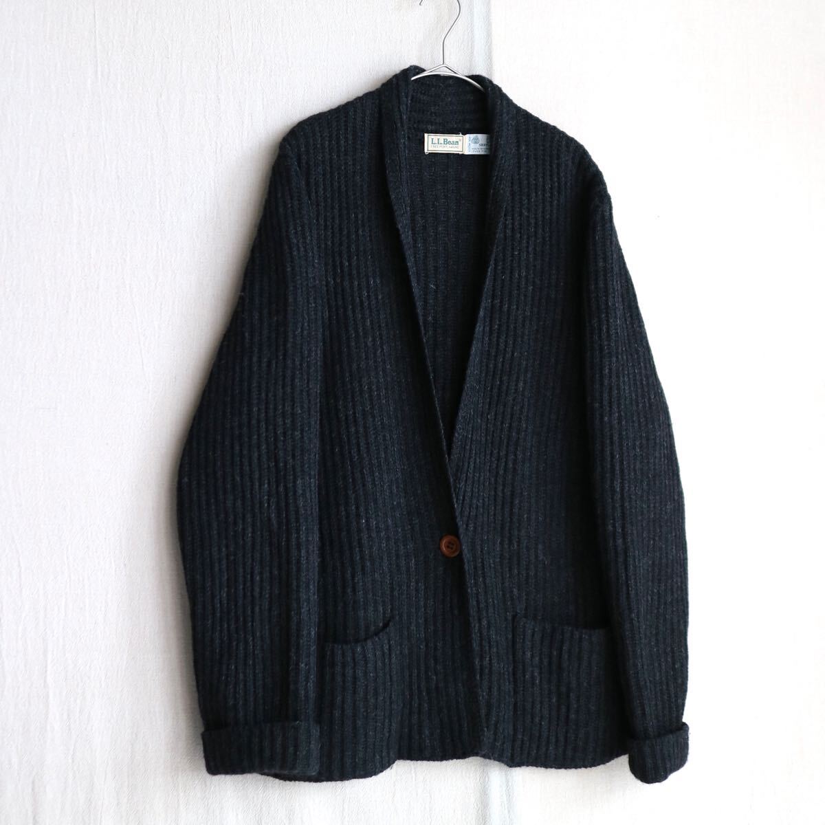 \半額SALE/ カーディガン ニット ショールカラー L.L.Bean 80s / K5-01016-9519 ビンテージ USA レディース チャコールグレー ウール ユニセックス 女性用