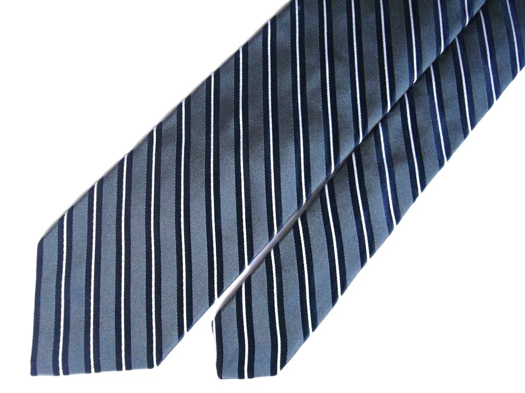 新品 [送料込] ブルックスブラザーズ グレー x ネイビー Stripe Tie ネクタイ Silk 100% 米国製 Basic ストライプ Makers & Merchant ネクタイ