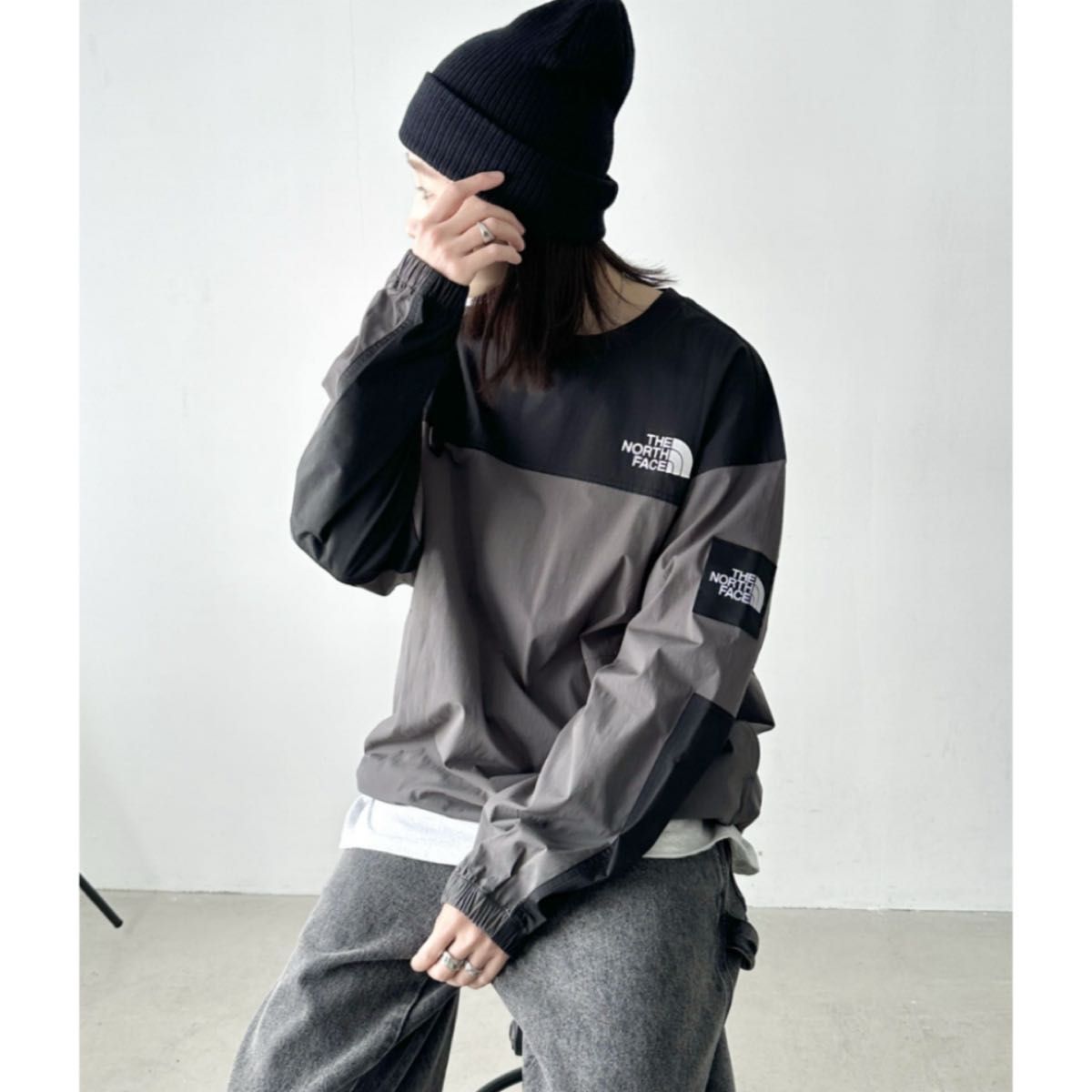 ノースフェイス 韓国限定品 バイカラー 切替ワンポイント クルー ノースフェイス 韓国限定品 バイカラー 切替ワンポイント クルー