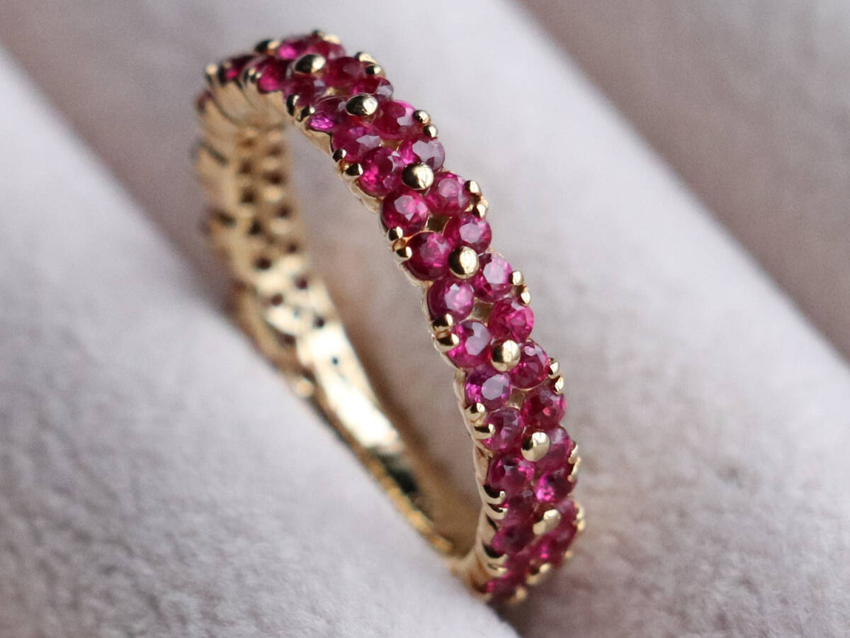 K18 ルビー 1.50ct リング 指輪 フラワー エタニティ 宝石 ジュエリー ゴールド【品番K58e】