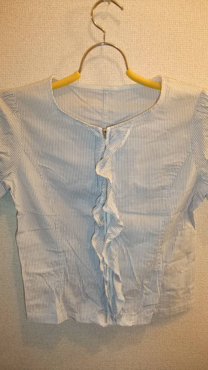 ★Mews★Ladies Tops ストライプレディーストップスドレスシャツサイズ9 バスト83 Ladies Tops Striped Dress shirts size 9 USED IN JAPAN_画像1