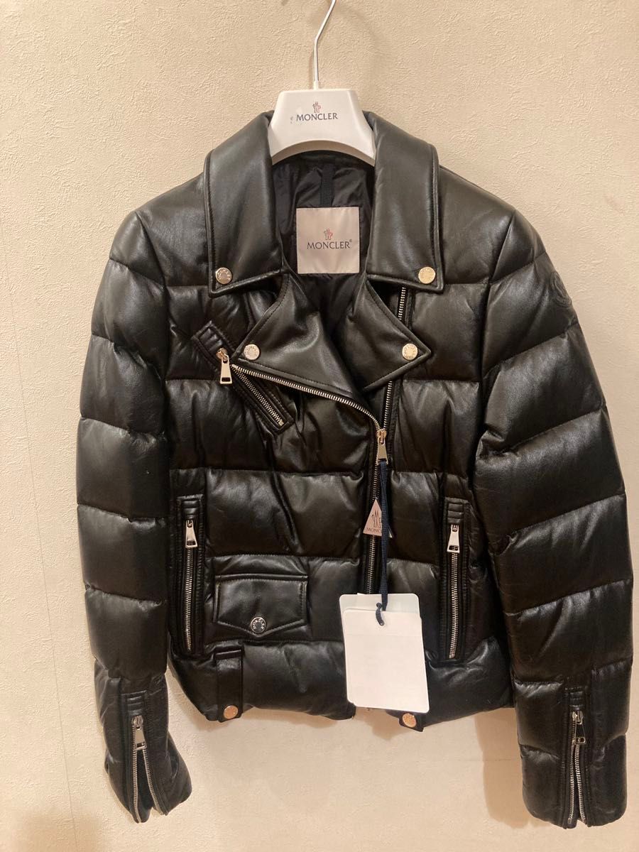 Moncler adib ダウンジャケット レザー 0 ブラック ライダース モンクレール