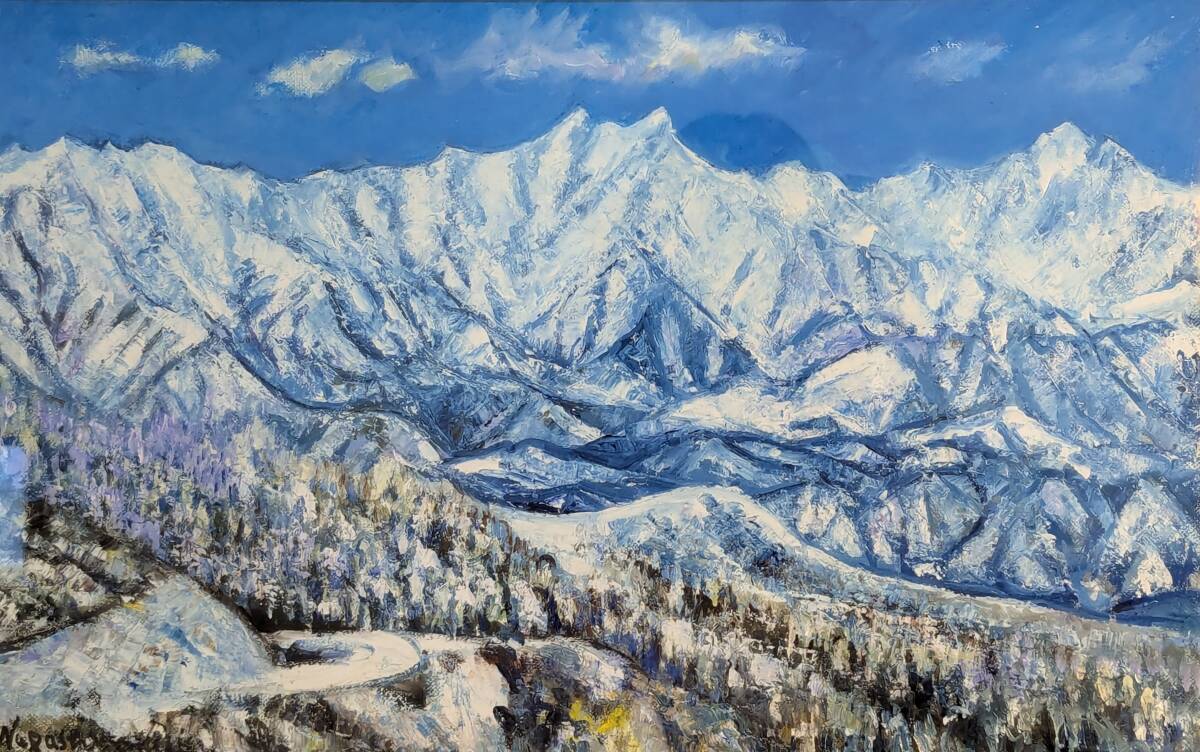【真作】絵画 油彩10号 雄大な雪山の風景画 季節感あふれる一作 V99 真作】絵画 油彩10号 雄大な雪山の風景画 季節感あふれる一作