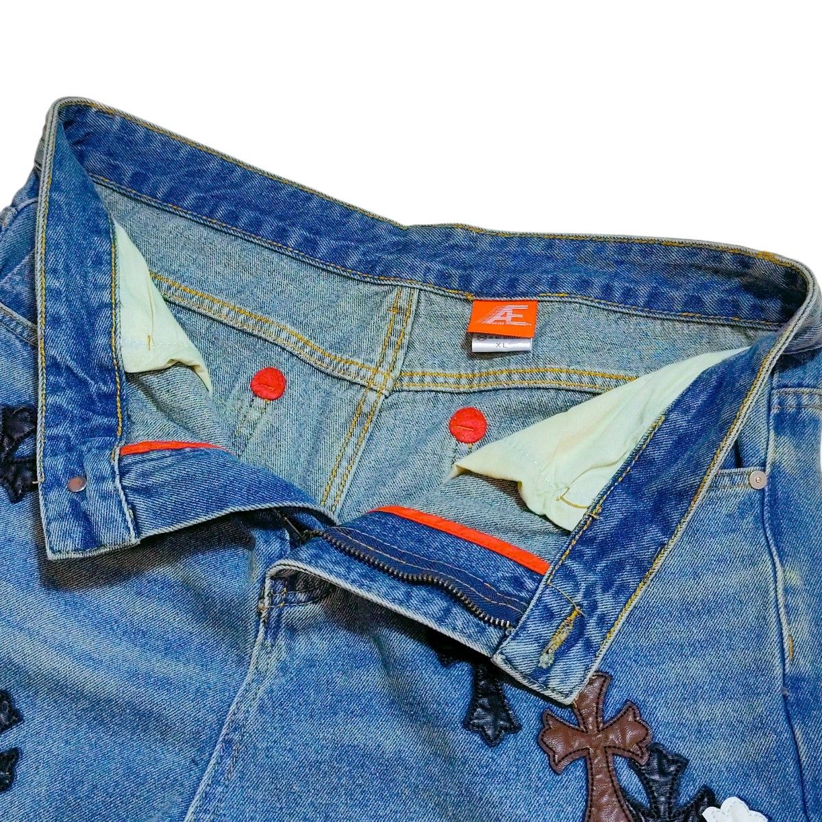 希少/未使用級】ASIDE レザークロスパッチ デニム 十字架 希少/未使用級】ASIDE レザークロスパッチ デニム 十字架