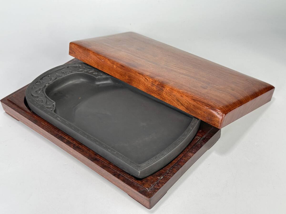 UJ13-5 中国書道具 硯 端渓硯 龍鳳文 共箱 文房具 時代