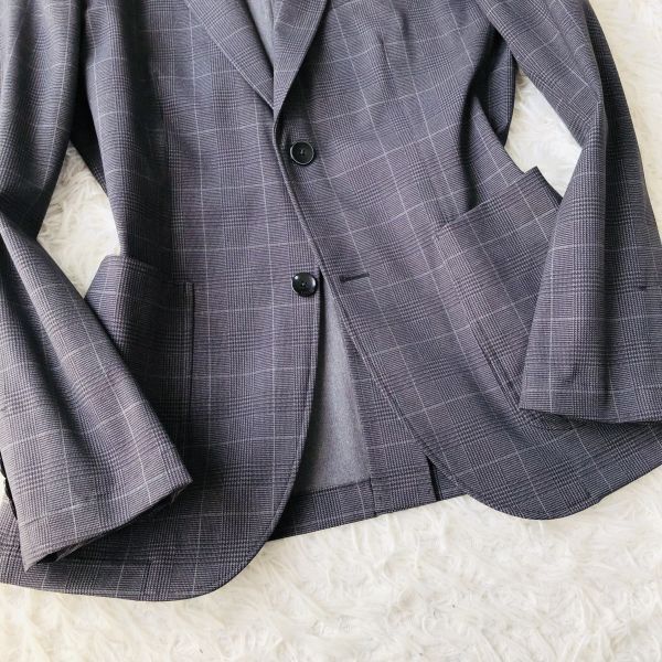  Edifice [EDIFICE] suit setup tailored jacket check pattern L gray stretch center Ben do poly- 51