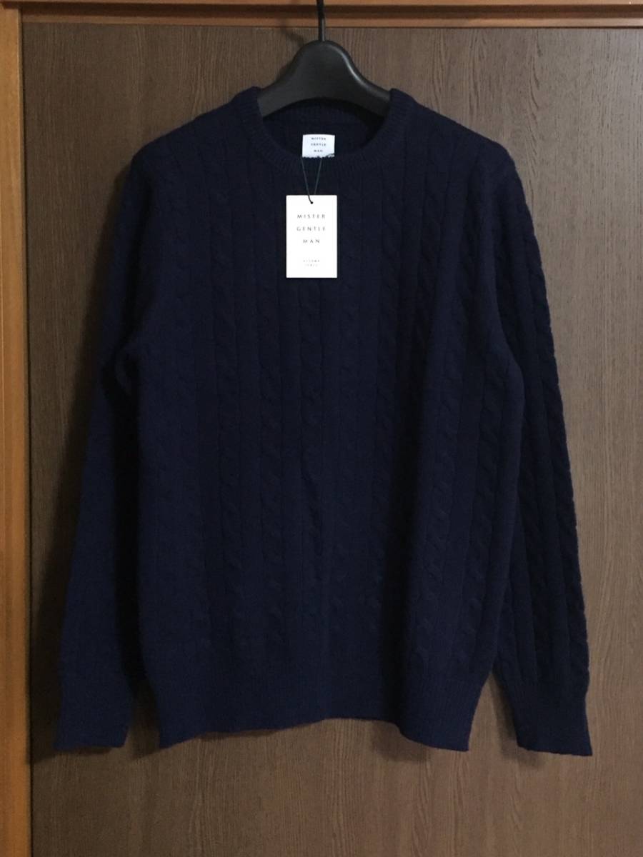 M新品60%off MR.GENTLEMAN ケーブル ニット セーター size M ミスタージェントルマン メンズ ネイビー アランニット フィッシャーマン