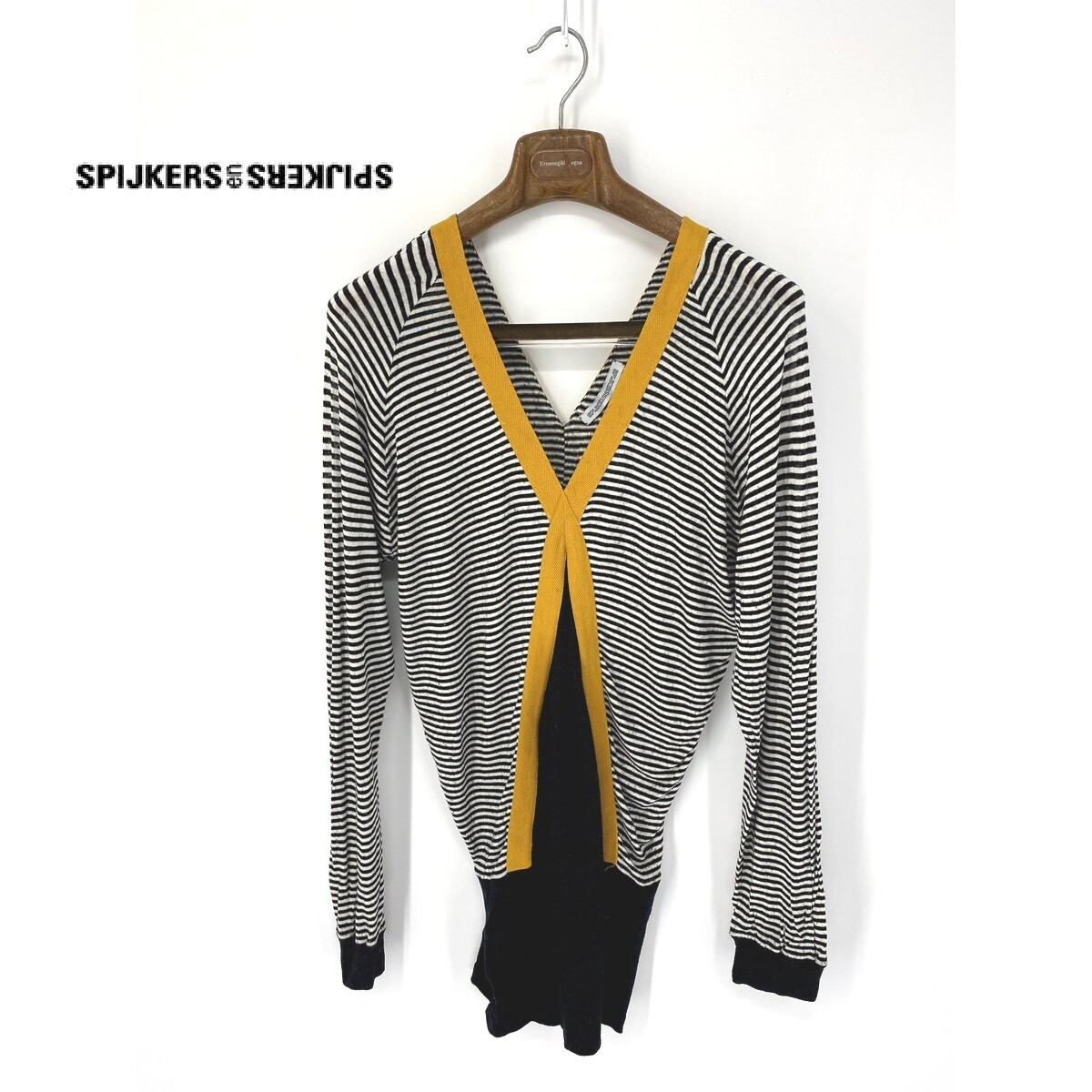 A6319/春夏 Spijkers en Spijkers スパイカーズアンスパイカーズ コットン ボーダー ロング リブ ニット セーター XS 黒/ユーロ レディース