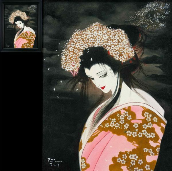 模写】天野喜孝◇作者不明◇油絵 手描き《桜姫》表サイン 裏 模写】天野喜孝◇作者不明◇油絵 手描き《桜姫》表サイン 裏