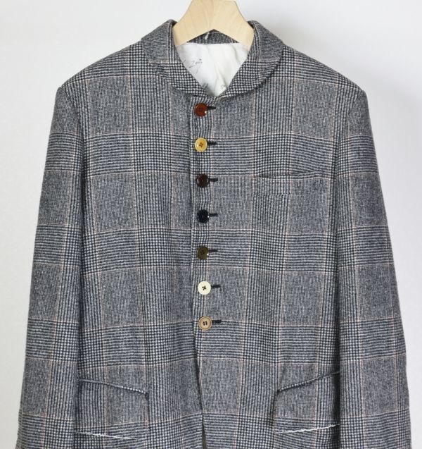 2014 The crooked Tailor クルーキッドテーラー handmade ハンドメイド round collar jacket ウール100 チェック ジャケット 46 b1980_画像2