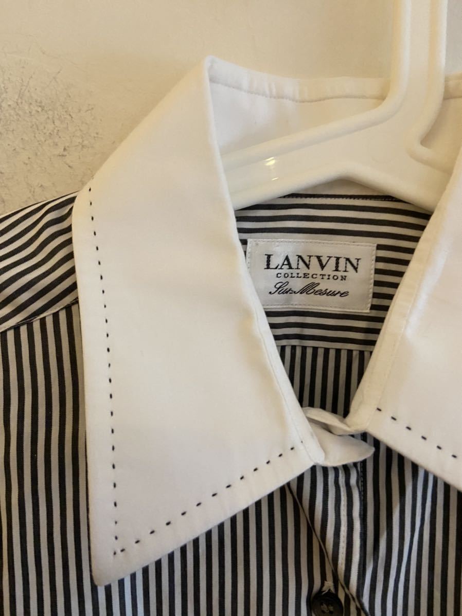 【送料無料】中古 LANVIN ランバン 長袖シャツ Yシャツ ストライプ 日本製 サイズM_画像2