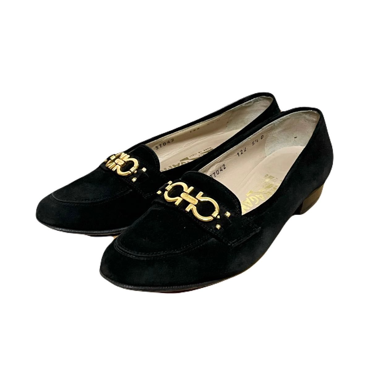 Salvatore Ferragamo サルヴァトーレフェラガモ スエード パンプス ビットブラック 5 1/2D 23cm