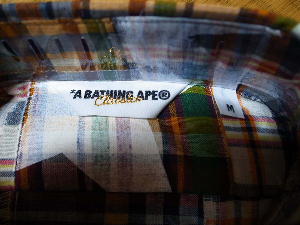 *A BATHING APE Ape * check pattern patchwork × Star print long sleeve shirt *M