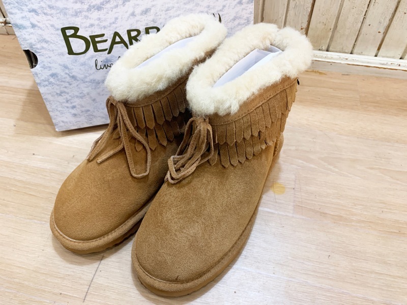 D72★BEARPAW/ベアパウ Thistle/シスレー フリンジショートムートン 内ボア レディースブーツ キャメル US7/24cm カジュアル 美品 USED ★_画像2