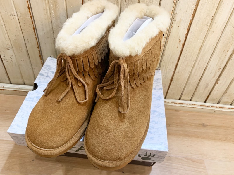 D72★BEARPAW/ベアパウ Thistle/シスレー フリンジショートムートン 内ボア レディースブーツ キャメル US7/24cm カジュアル 美品 USED ★_画像3