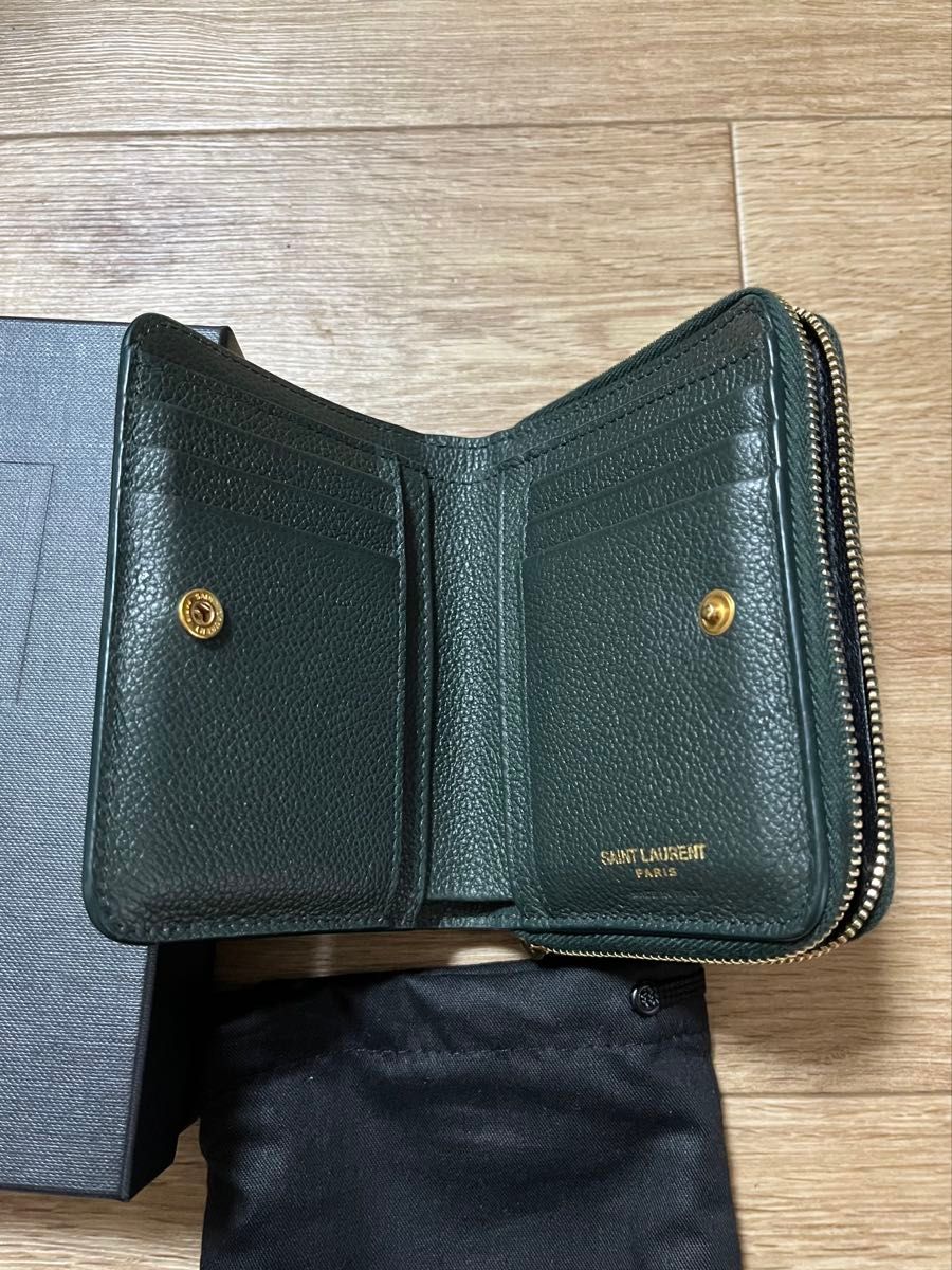 SAINT LAURENT サンローラン 財布 二つ折り ダークグリーン 緑 SAINT LAURENT サンローラン 財布 二つ折り ダークグリーン 緑