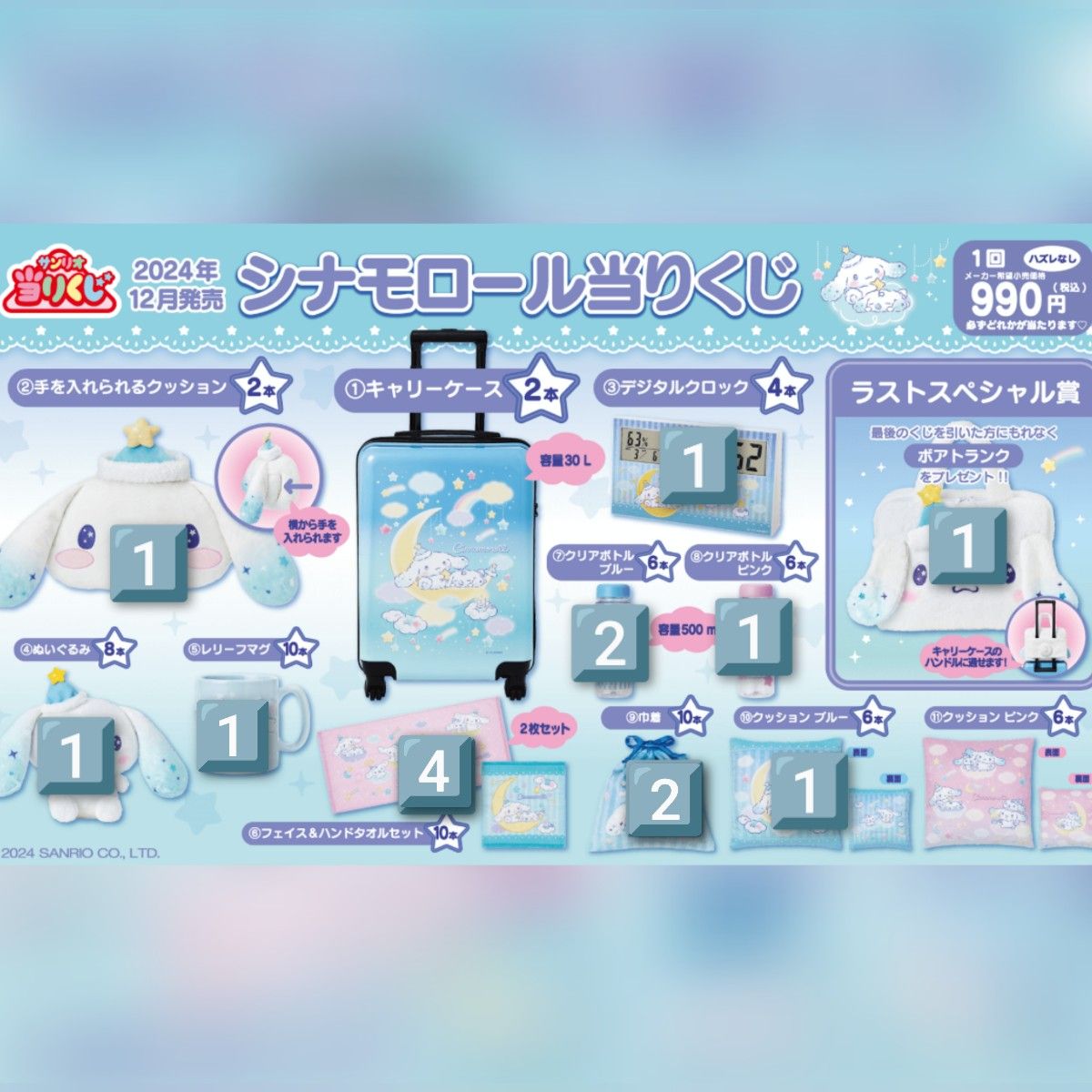 シナモロール 当たりくじ 15点+おまけセット 2024年12月発売グッズセット