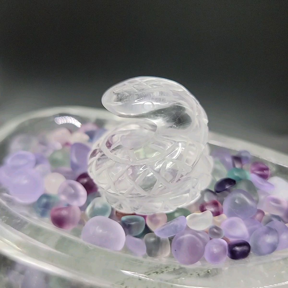 開運&浄化セット【新品】水晶蛇&水晶小皿&MIXカラーのフローライトさざれ ★ 全て天然です ★ グリーンガーデン入り小皿