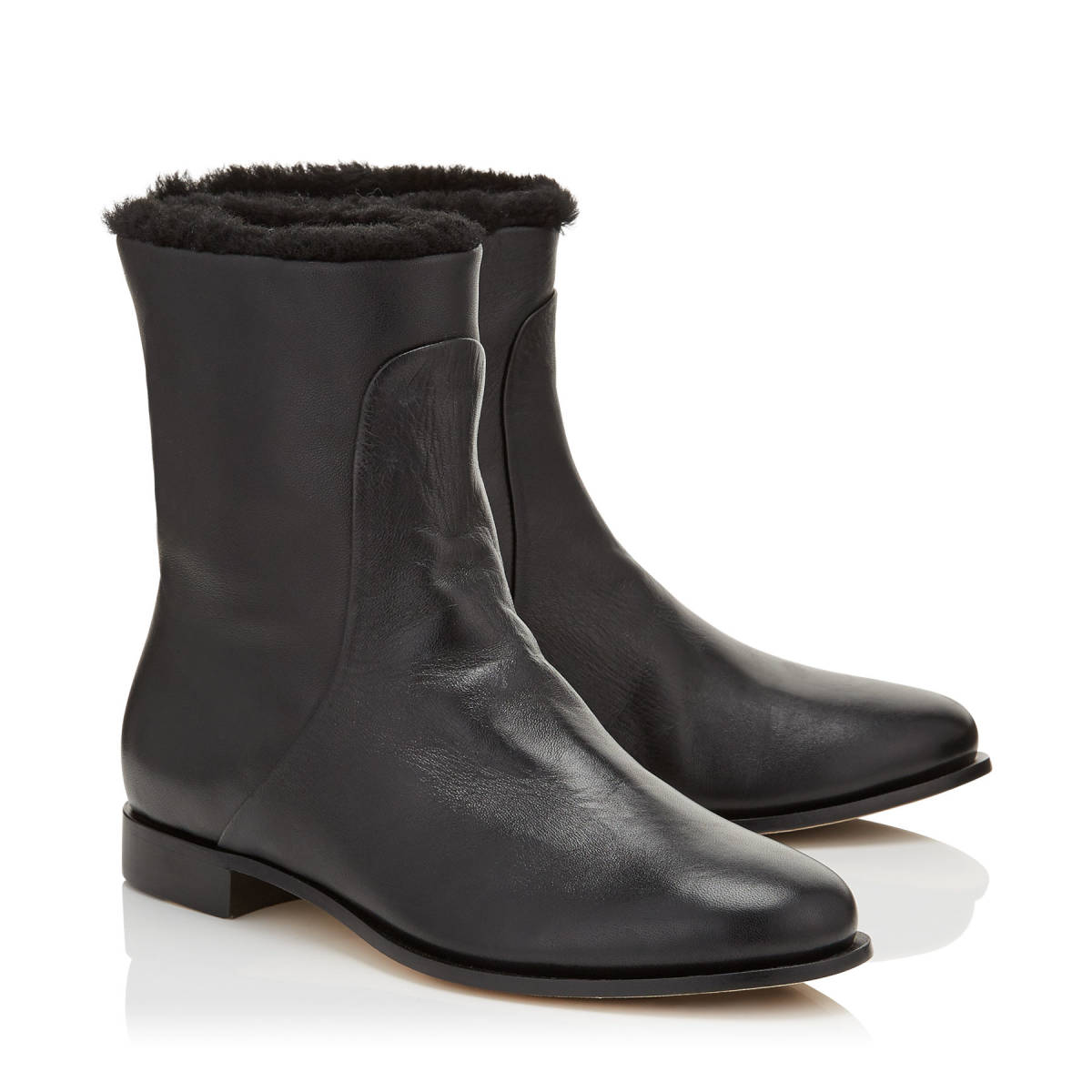 舗 Jimmy Choo フラット ショートブーツ 37 23,5cm ボア ファー レザー