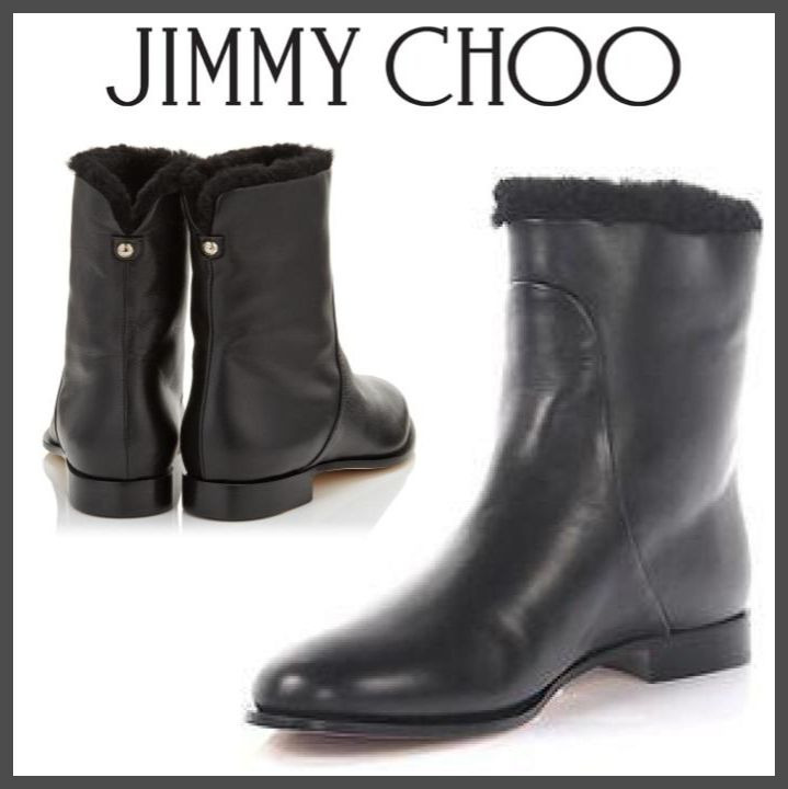 ● Jimmy Choo フラット ショートブーツ 37 23,5cm ボア ファー レザー 革 黒 新品 Mission Flat ブーティー ジミーチュウ イタリア製 16万