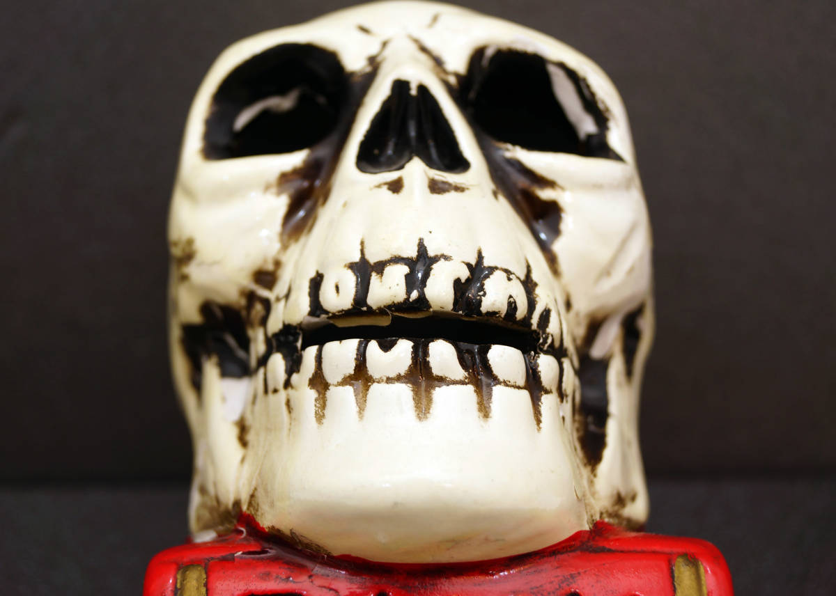  Showa Retro ceramics made Skull skeleton savings box ornament 