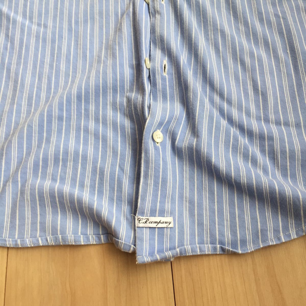 C.P COMPANY シーピーカンパニー イタリア 半袖シャツ 水色 ストライプ 3サイズ 綿100% 肌触り良い ポケット メンズ_画像3