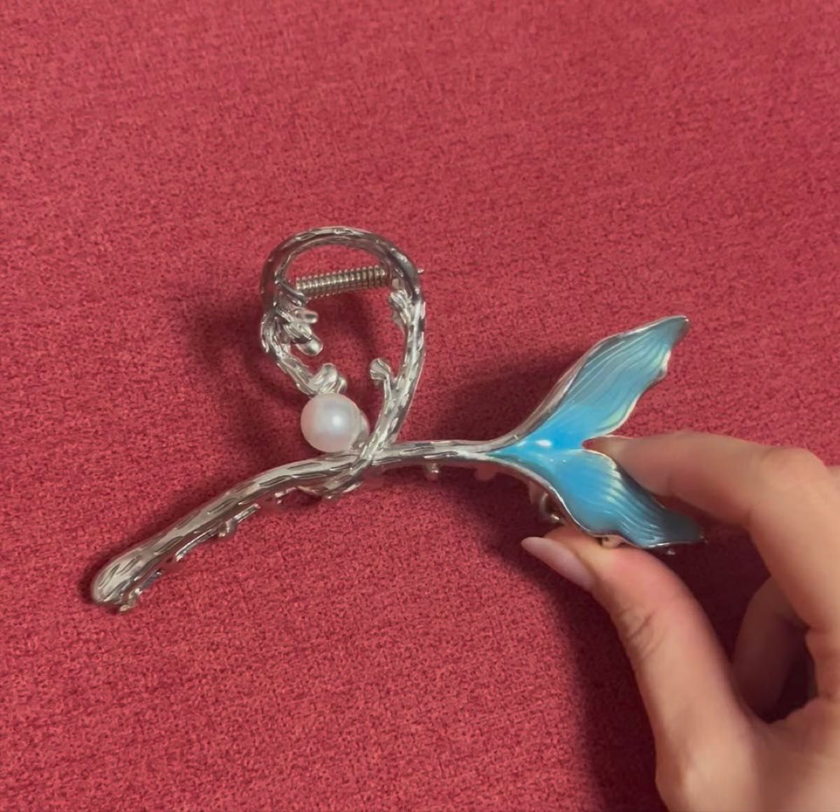 ヘアクリップ 髪留め 韓国 バンスクリップ 夏 マーメイド パール まとめ髪 涼しげ 大きいクリップ 海