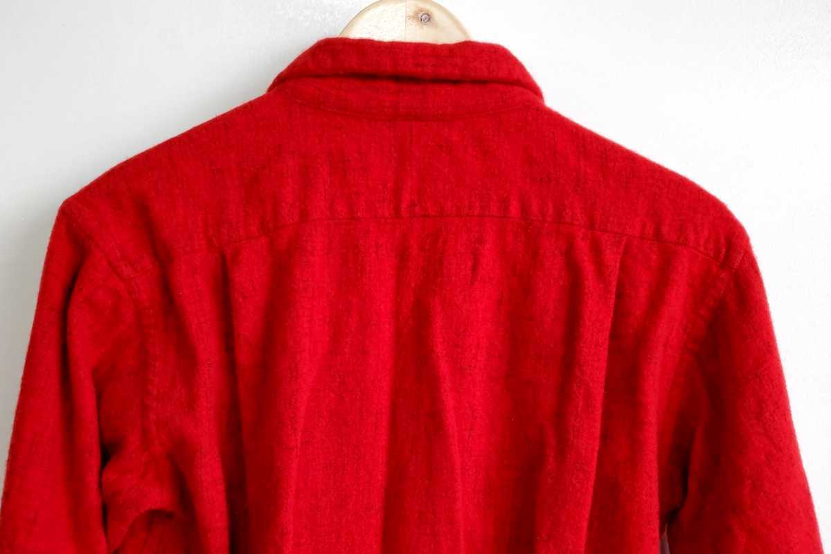 6◆TENDERLOIN テンダーロイン T-WOOL SHT K ウールシャツ Ｓサイズ？ 赤 レッド かすり柄 ネップ 定価24,150円 中古 USED